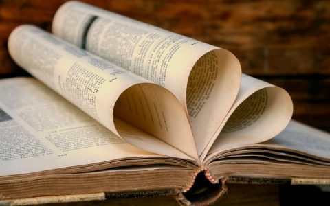 A vintage book with heart-shaped pages against a wooden background, symbolizing love for reading.