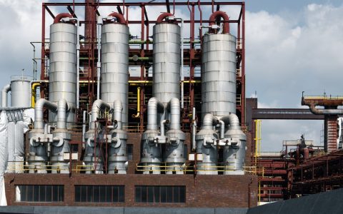 View of the industrial facility at Zollverein Coal Mine, a UNESCO World Heritage site in Essen, Germany.