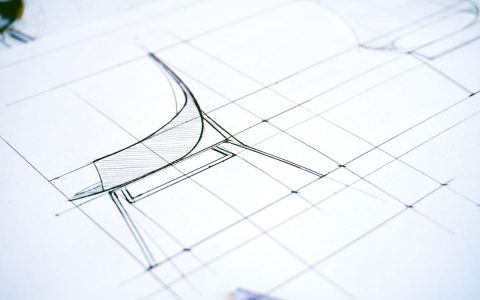 Detailed sketch of a modern chair design showcasing precise lines and geometric shapes.