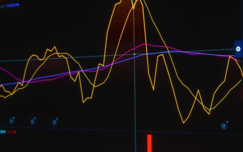 Vibrant graph showing fluctuating stock market trends on a trading screen.