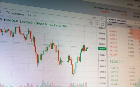 Close-up of digital cryptocurrency market graph showing price fluctuations and trading data.