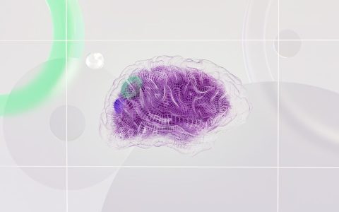 3D rendered abstract design featuring a digital brain visual with vibrant colors.