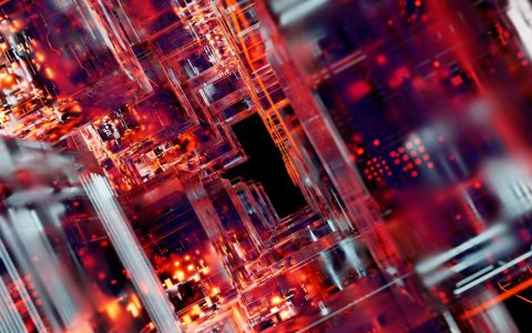 Stunning abstract view of futuristic digital circuitry with glowing effects.