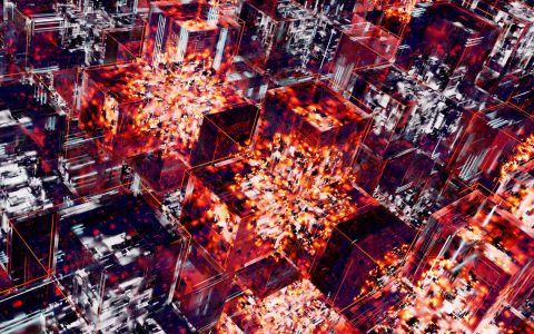 Abstract image featuring digital cubes with vibrant LED lighting effects, representing technology.