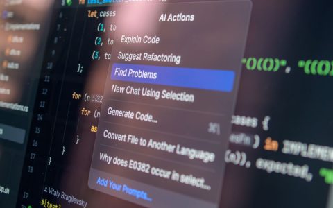 Close-up of AI-assisted coding with menu options for debugging and problem-solving.