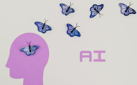 Surreal AI conceptual art featuring butterflies and a human head silhouette in a minimalistic style.